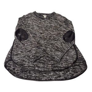 Escio Metallic Tunic Sweater Size XL Elbow Faux Leather Patch Trim Hi Lo Hem